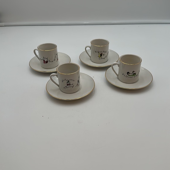 Dessert Set 4 Rosanna Espresso cups & saucers Twelve Days of Christmas Porcelain - Picture 4 of 16